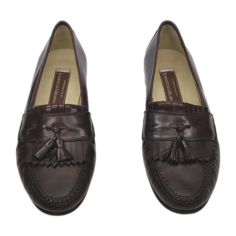 Johnston & Murphy Loafer Shoe Burgundy Leather Men Sz 11.5 Kiltie Tassel Italy